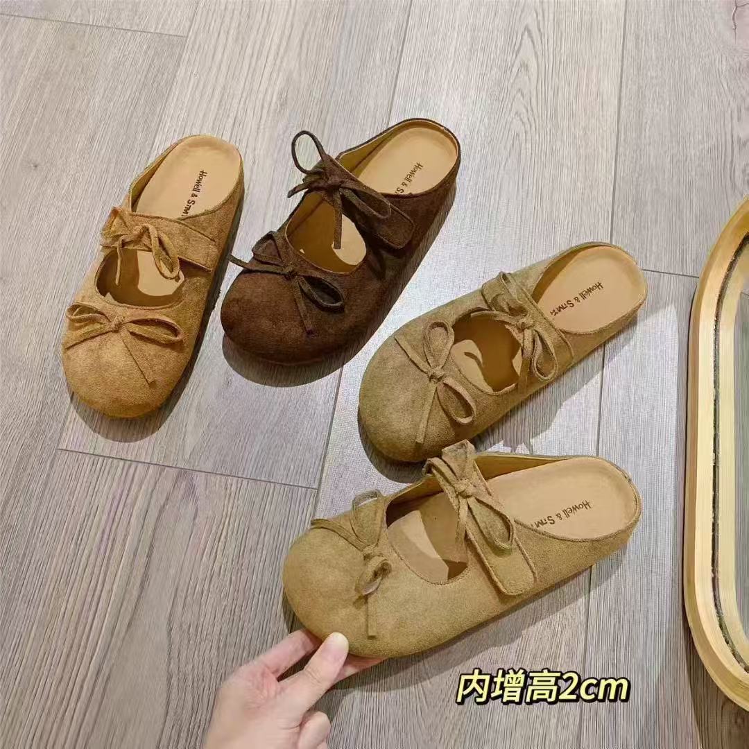 包头可爱风包头拖蝴蝶结纯色低跟半拖防滑百搭