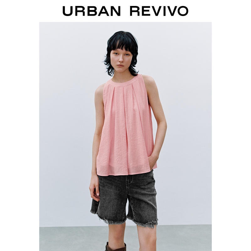 UR2025夏季新款女装时尚休闲宽松圆领无袖罩衫衬衫UYB250002