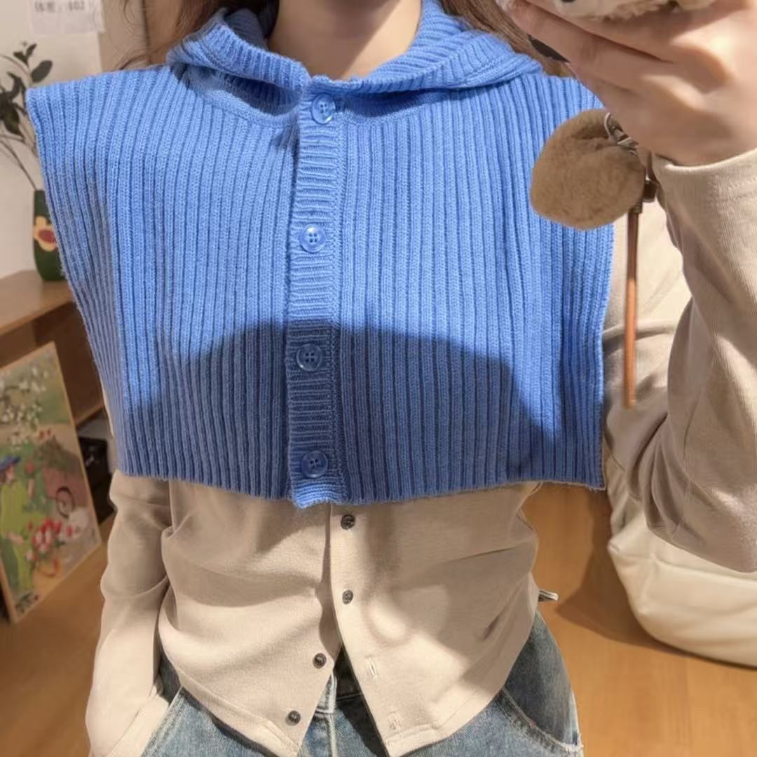 5207余小鱼 两色坑条四粒扣连帽秋冬韩版百搭时尚披肩女