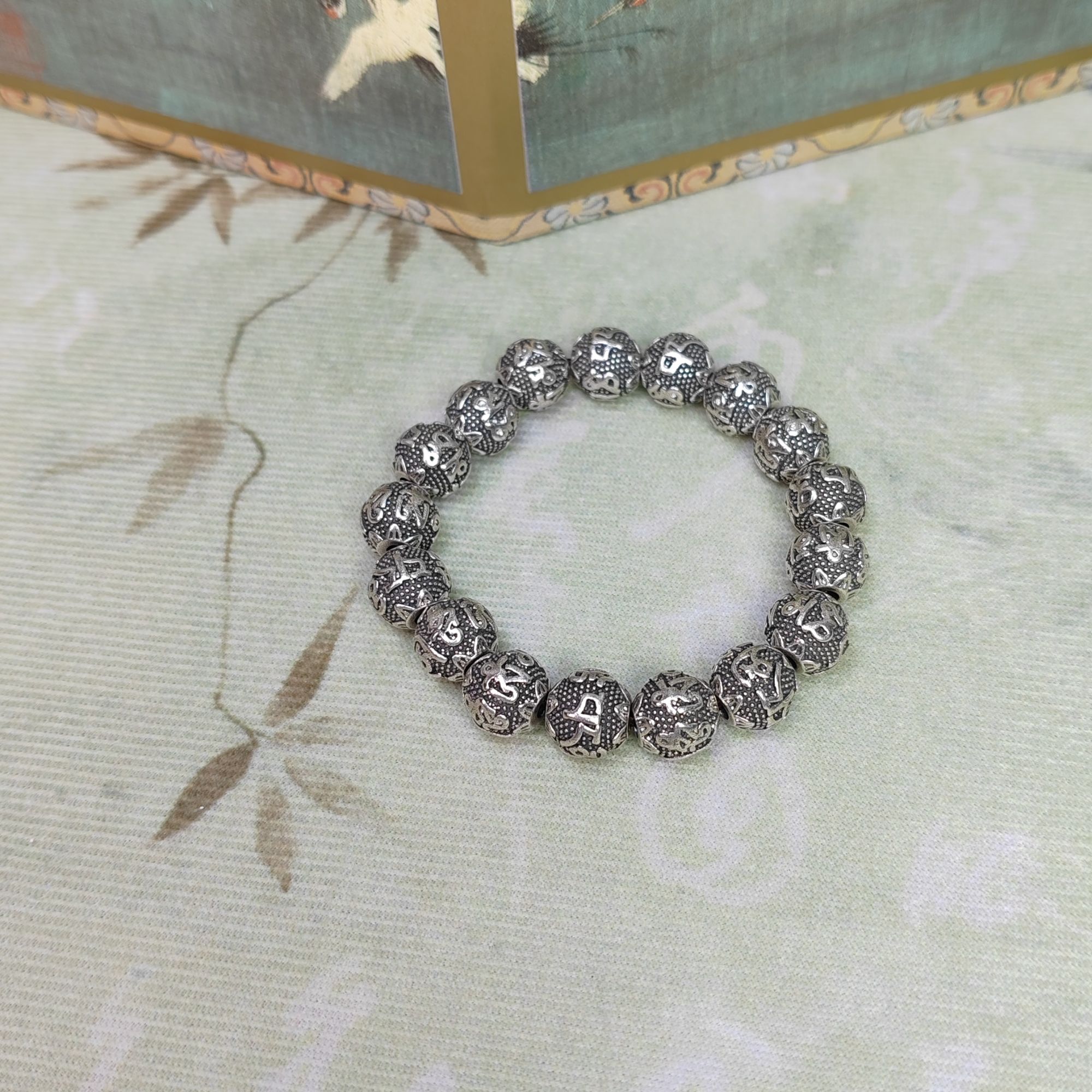 足银手镯 做旧真言复古男士手串