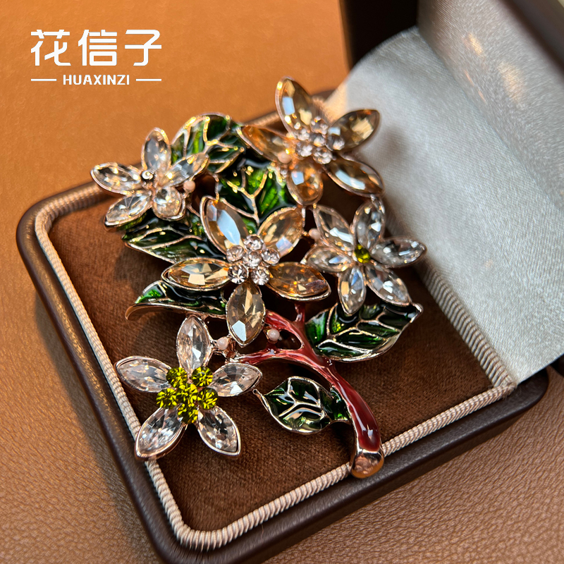铜合金珐琅胸针 5660 水晶许愿树 个性复古轻奢女西装配饰胸花
