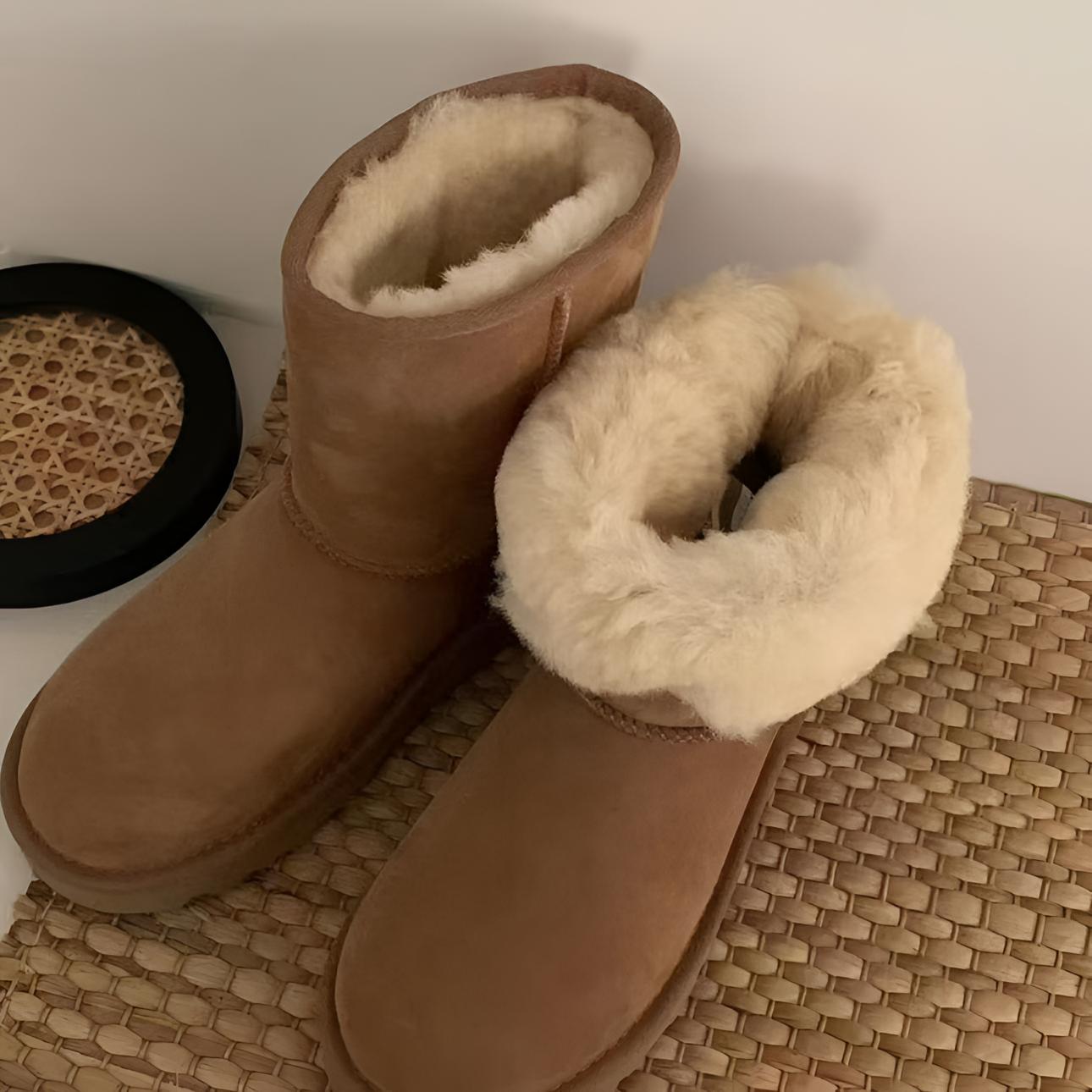 (5825)平底皮毛一体保暖加厚真皮加绒