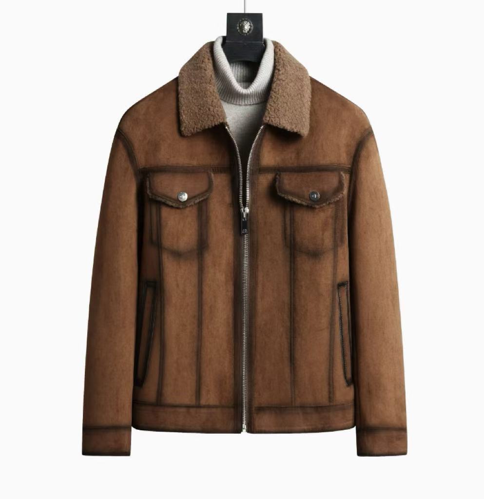 2025117新款秋冬时尚商务男士保暖机车夹克加绒休闲羊毛外套