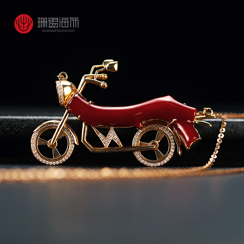 天然红珊瑚哈雷摩托吊坠