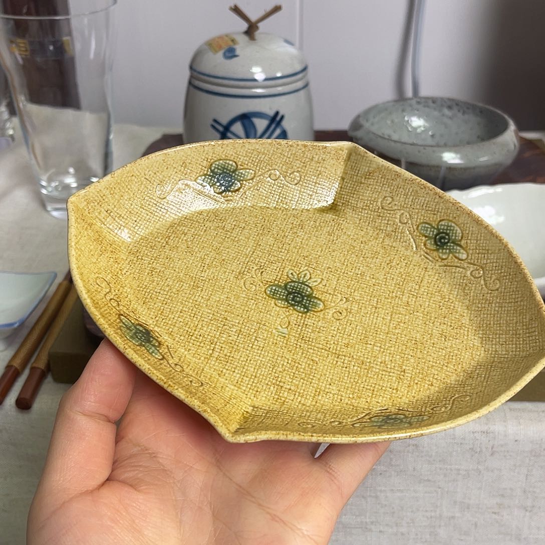 瓷片橘吉黄濑户风菱形盘