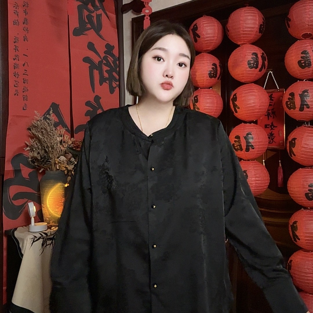 格格大码新中式外套女装春新款高级感显瘦醋酸提花国风盘扣上衣