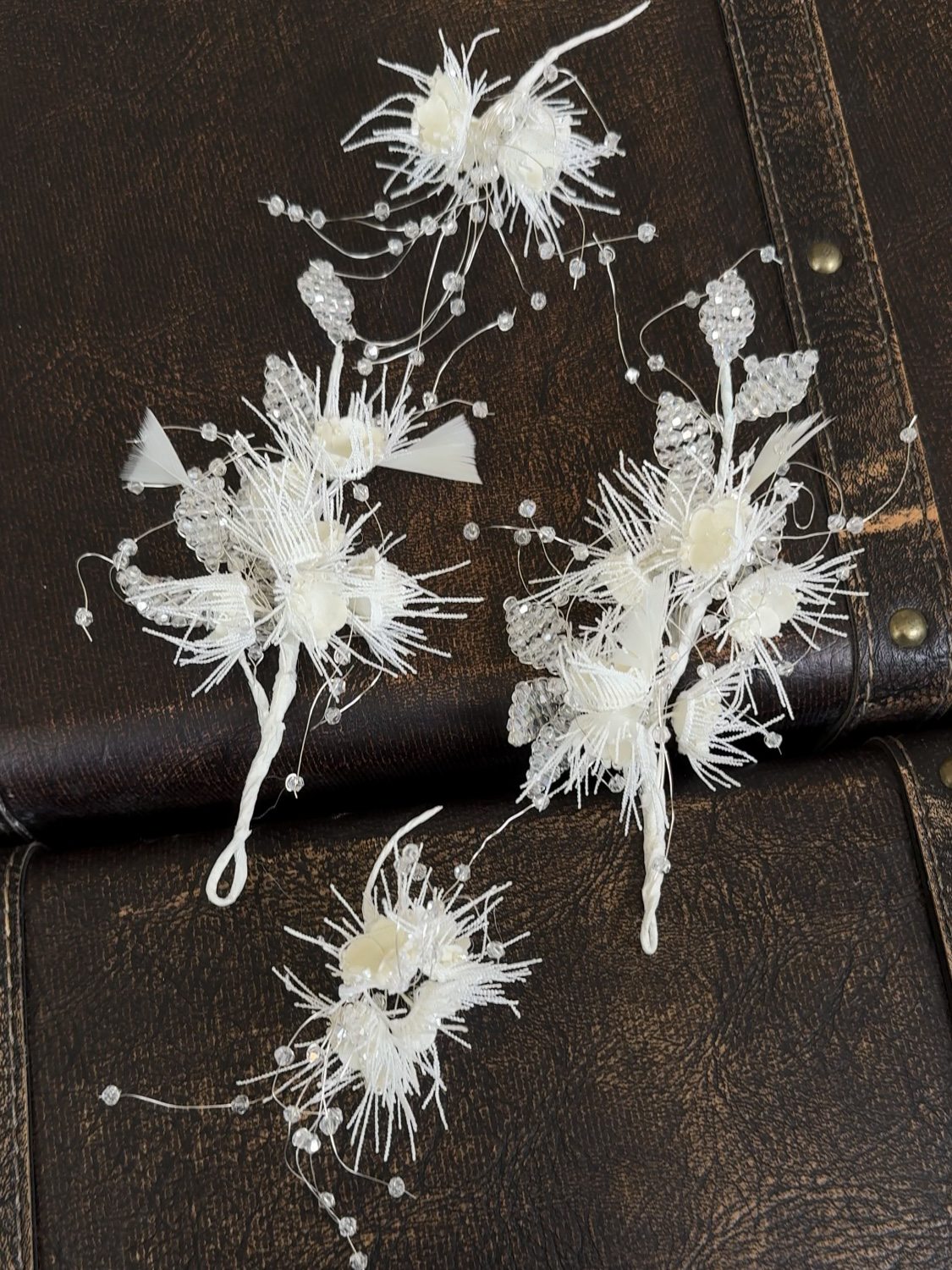 手工铃兰水晶叶子侧边头饰 2大2小套装