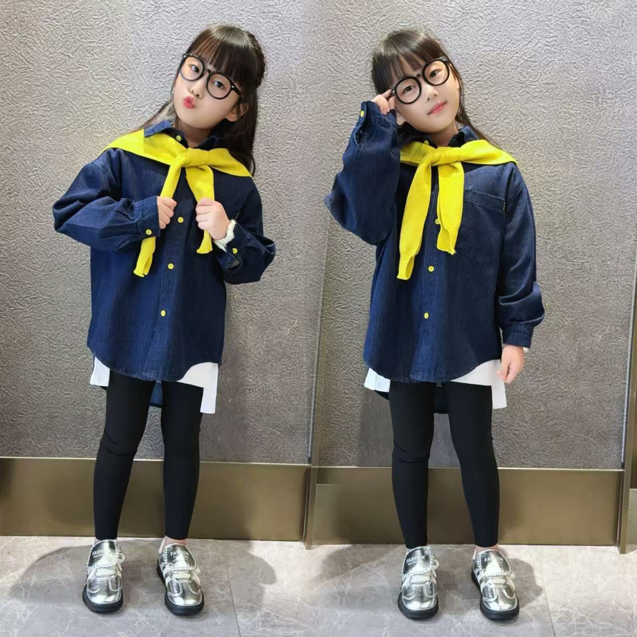 女童春秋款韩版休闲牛仔外套中大童小女孩洋气时髦衬衫儿童秋装潮