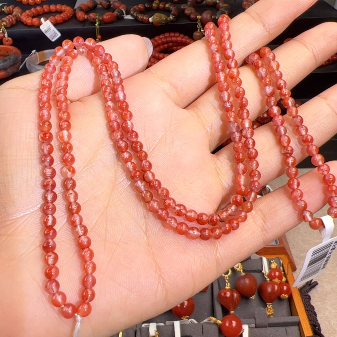 南红玛瑙未镶嵌（飘花小米珠长链3.5mm+