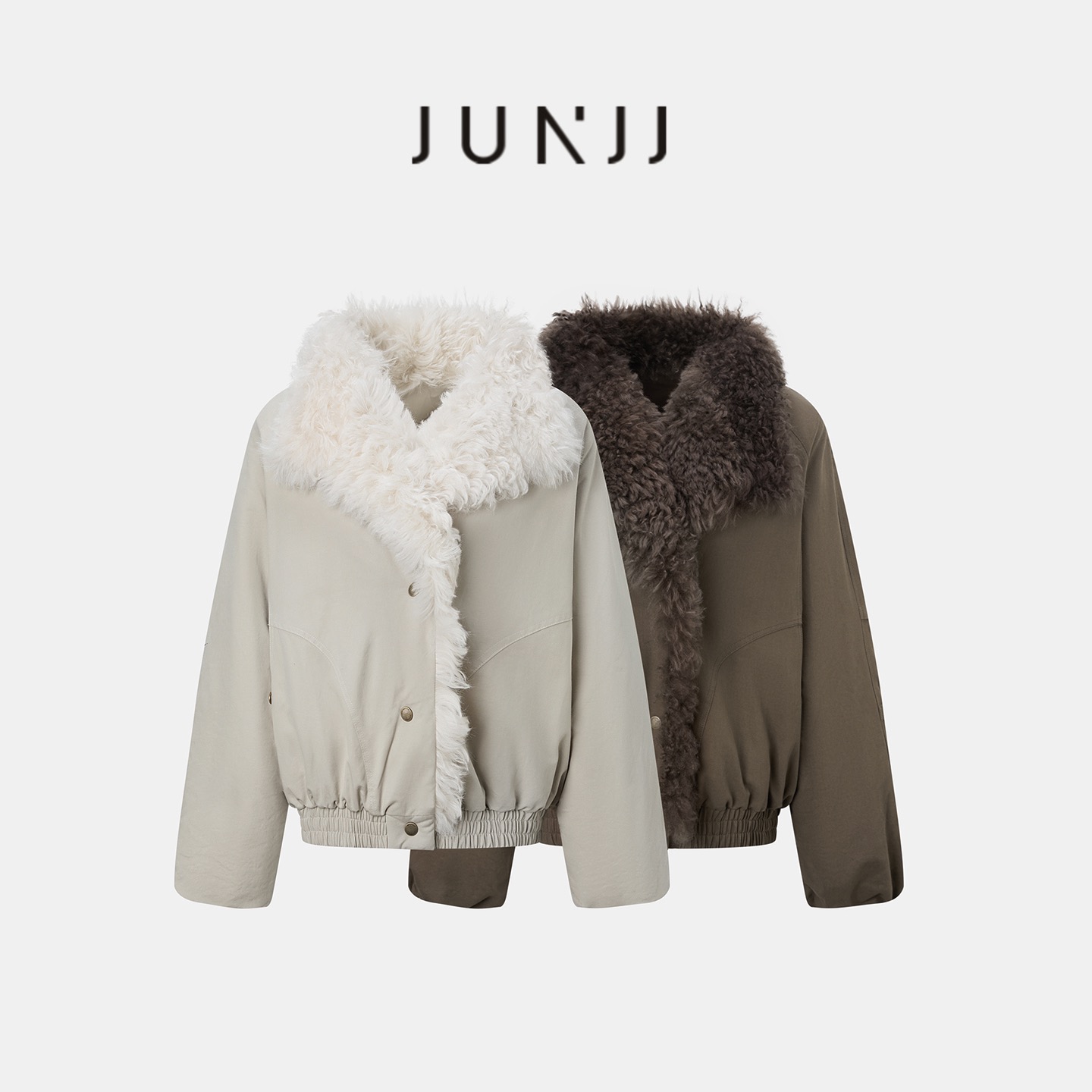 杰瑞【瑞士雪山】90白鹅绒冬新款小胡羊毛领羽绒服派克服皮草外套女