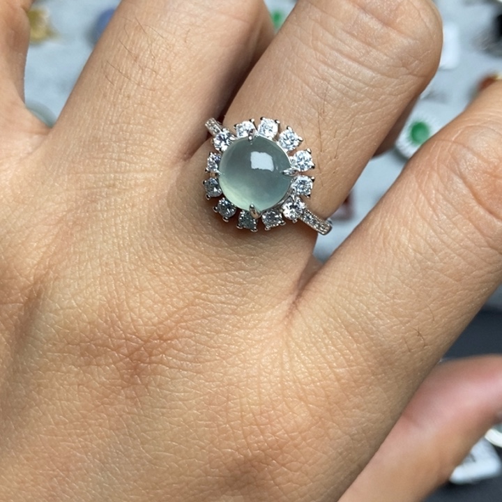 翡翠戒指银S925镶嵌戒指