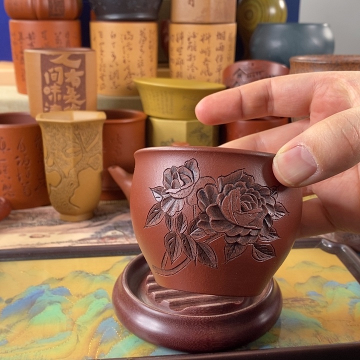 紫砂茶杯管庆飞荷花杯