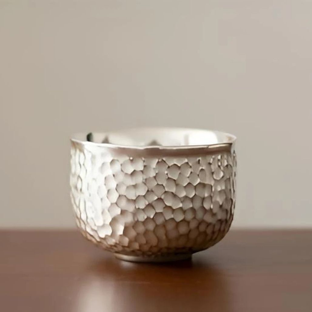 锤纹银杯主人杯功夫茶具经典蜂窝鎏银杯