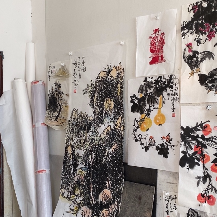 宣纸+实木国画花鸟山水牡丹花