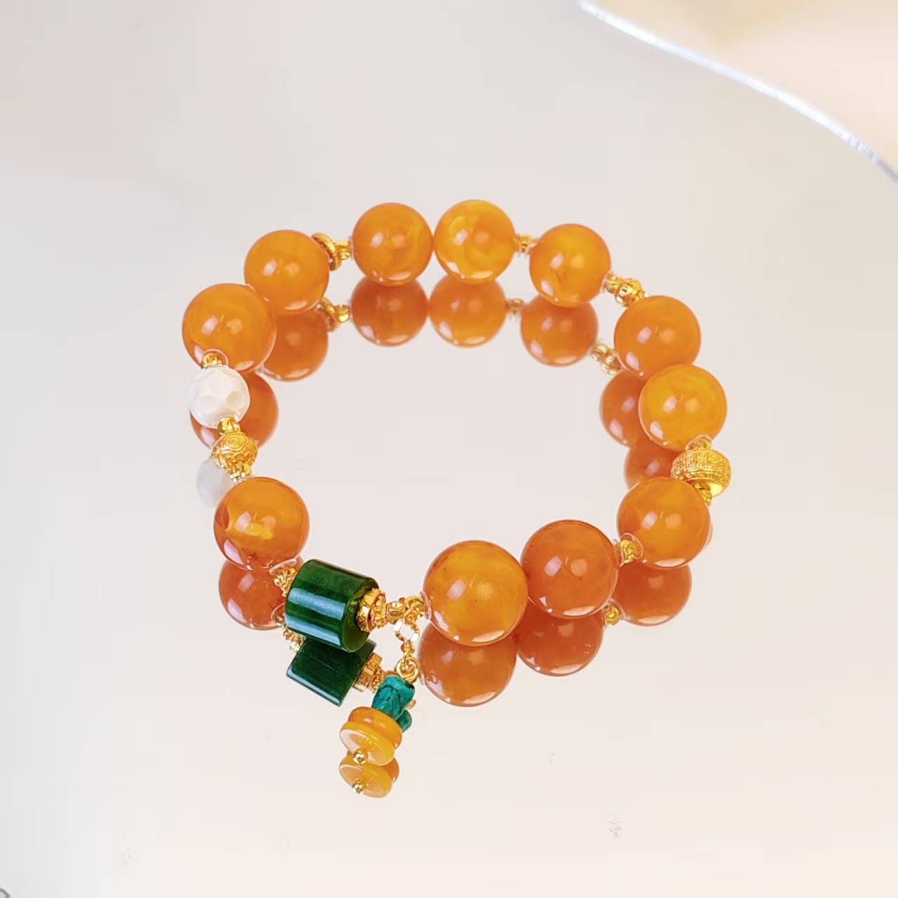 【稻花香】猛犸无相 鸡油红12mm+设计手串（微平头、多样性随机发一）