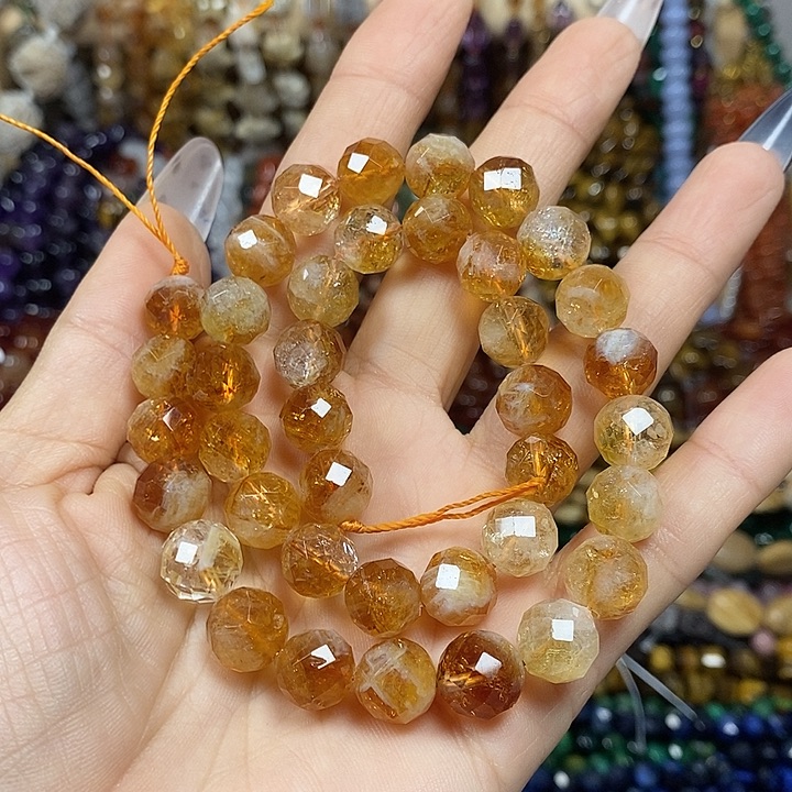 玛瑙/玉髓未镶嵌珠宝半成品天然黄塔晶切面卡10mm