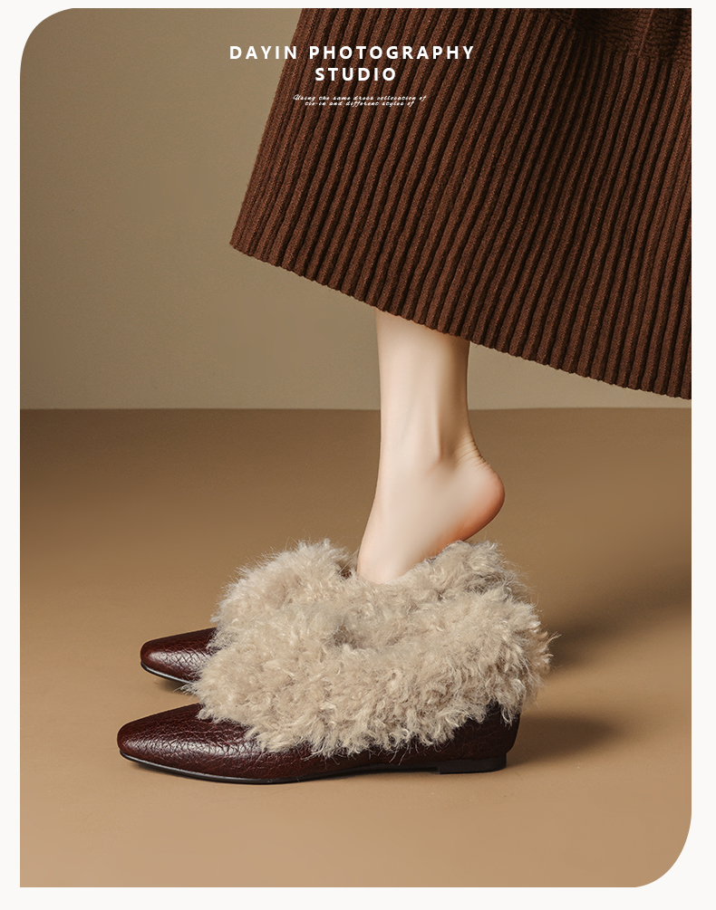 欧菲丝曼&7237修面皮保暖森系一脚蹬方头单鞋豆豆鞋