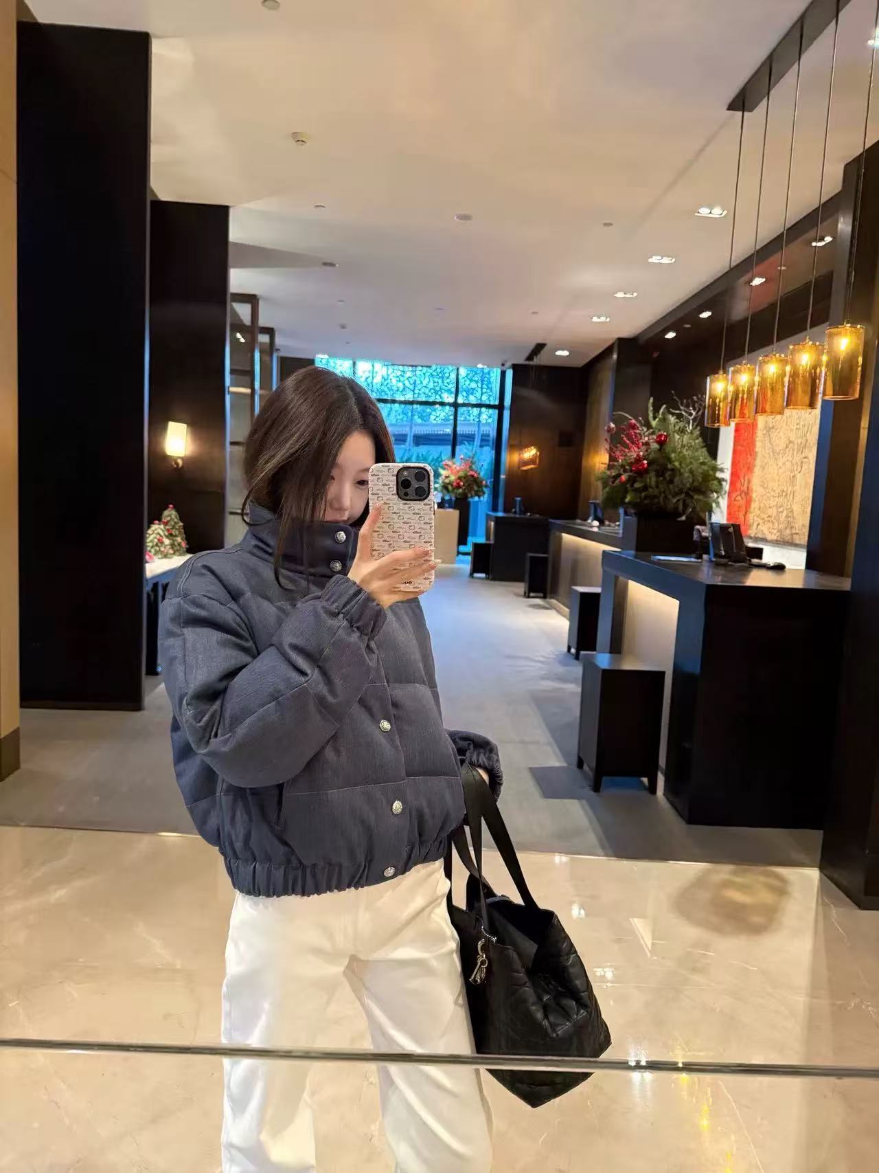 高品质牛仔棉服外套女冬季新款韩版宽松气质胸针花朵大气（098-N）