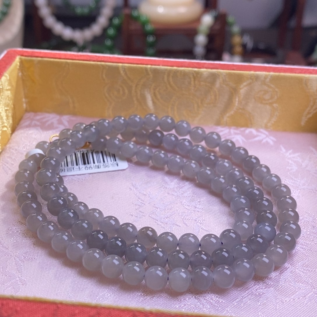 和田玉精品冰烟紫圆珠珠链6m未镶嵌