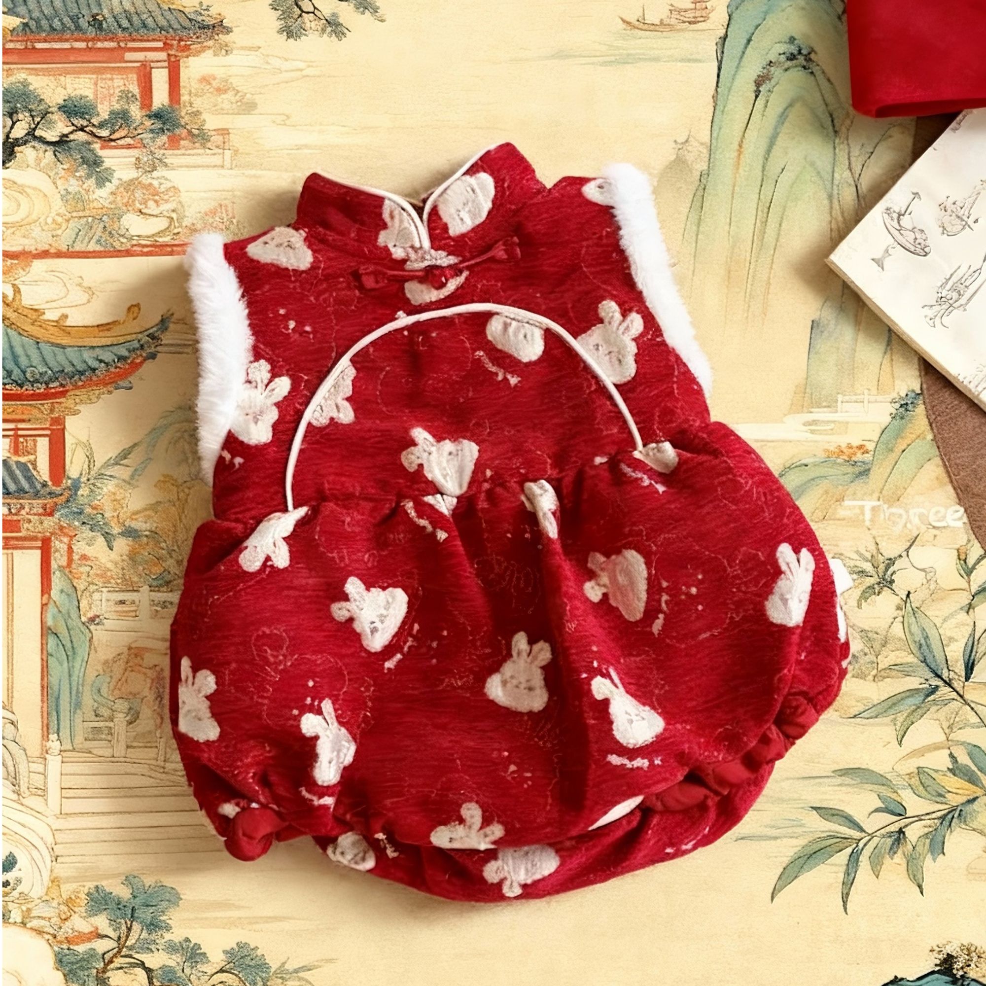 婴儿国风拜年服女宝宝满月百天周岁服小月龄婴儿红色衣服