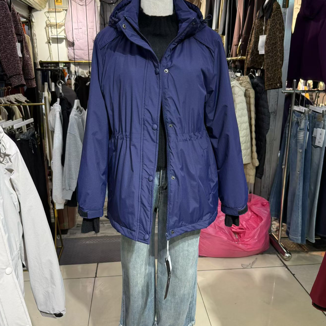 连帽蓝色运动女装休闲棉衣