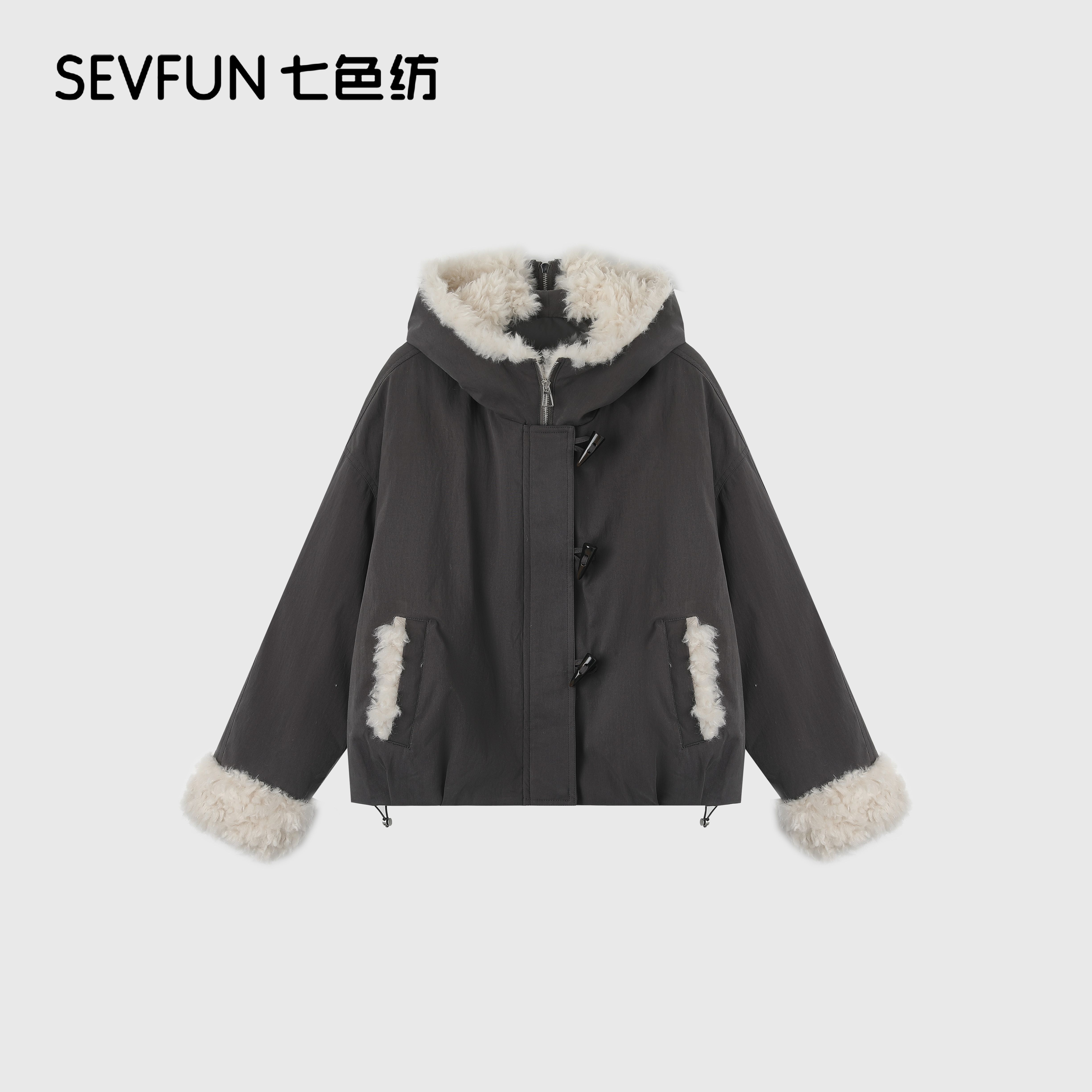 七色纺松弛慵懒风宽松连帽外套90%绒子含量白鸭绒羽绒服QSF-2026