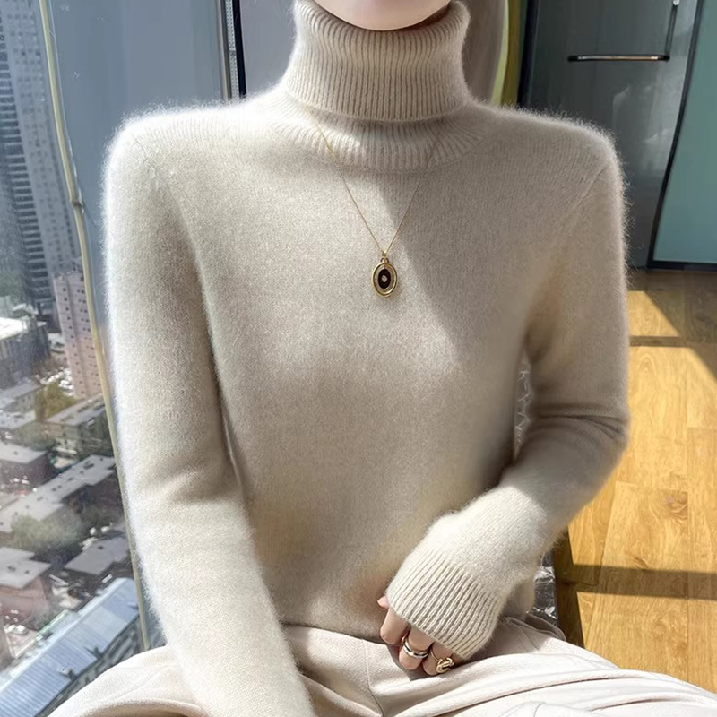 羊毛衫女100纯羊毛加厚冬季新款宽松打底衫高领羊绒百搭针织毛衣