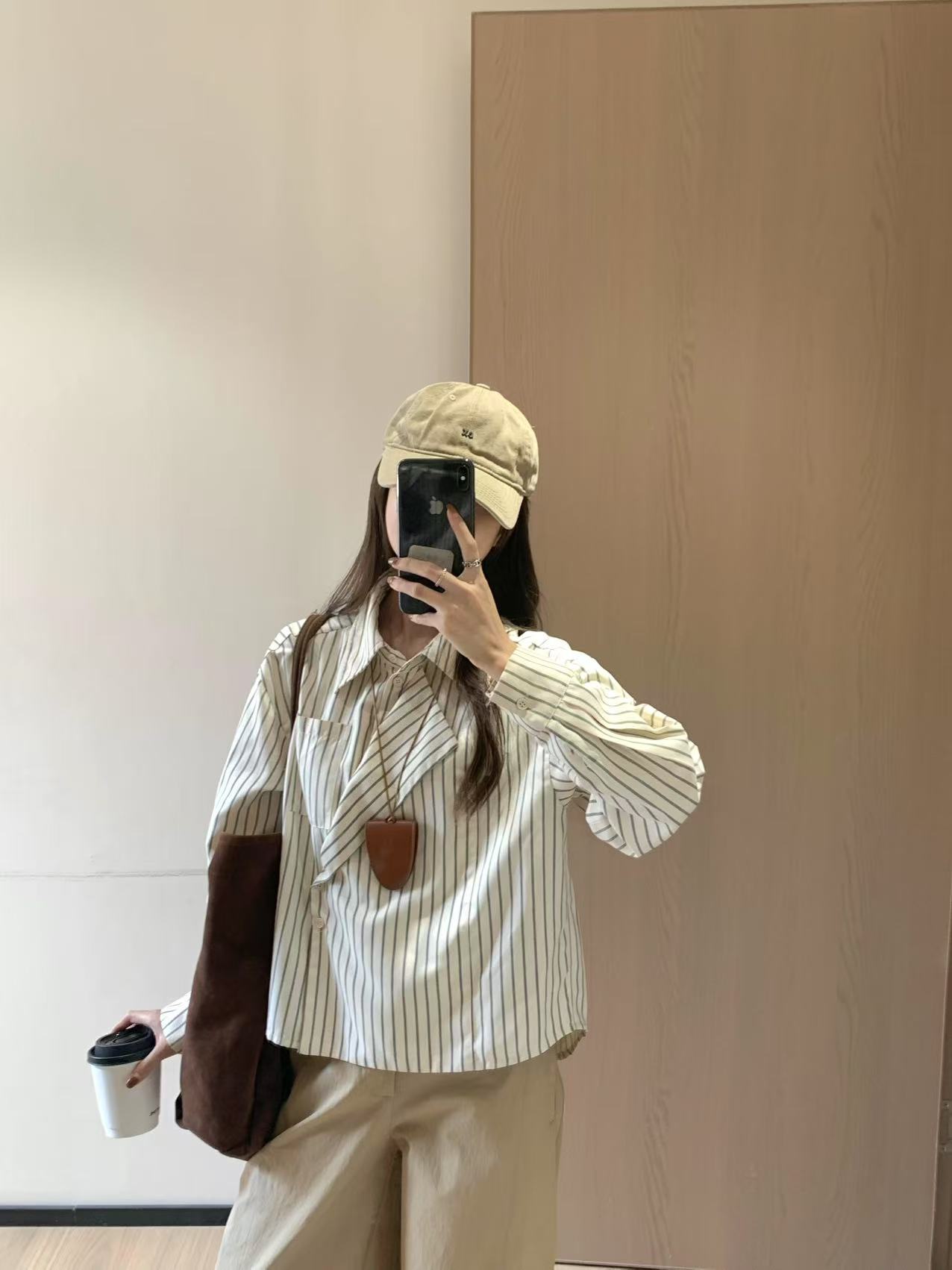 韩11粉色条纹翻领长袖衬衫女春季设计感衬衣宽松百搭上衣86231