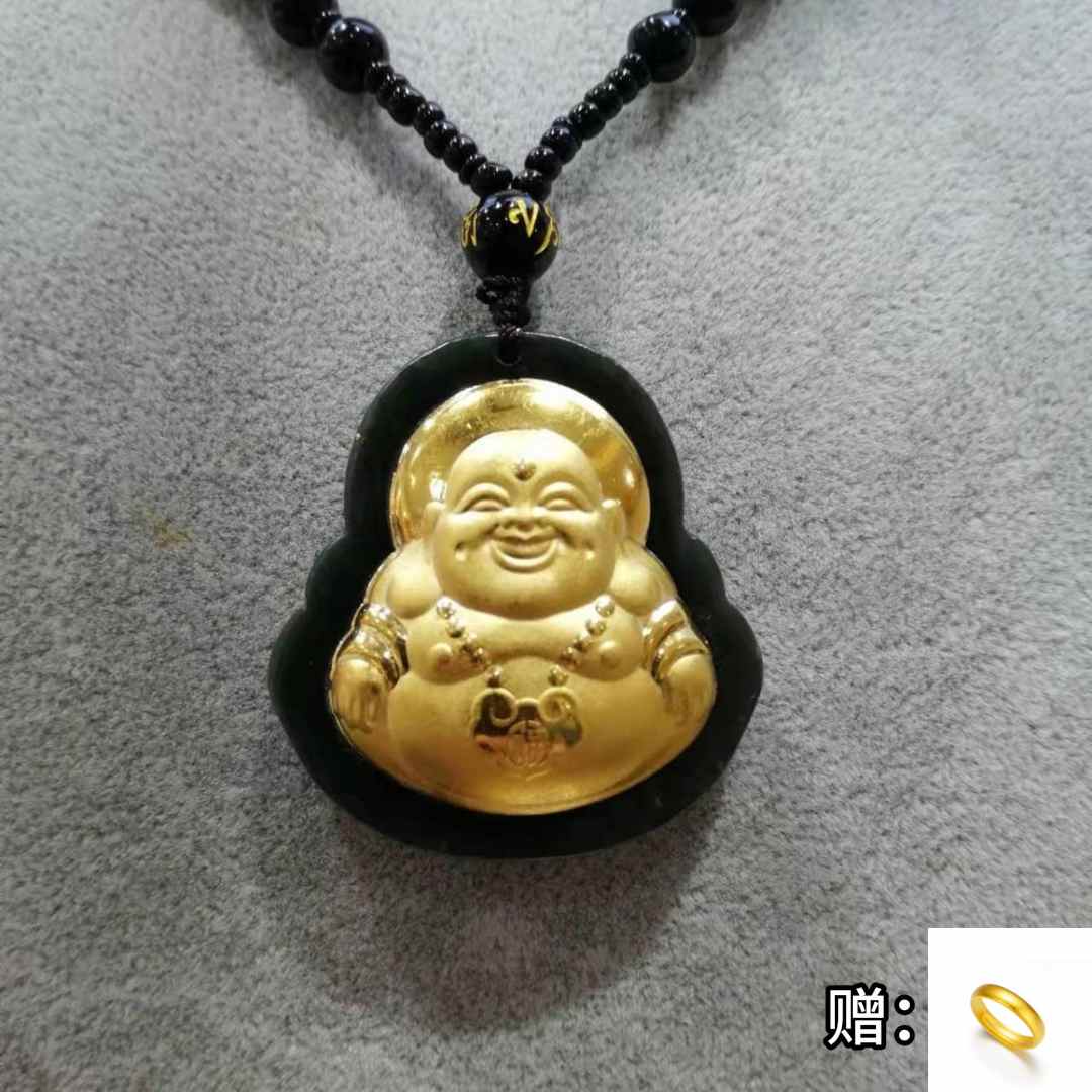 【直播专属】足金镶嵌和田玉大肚弥勒佛公吊坠