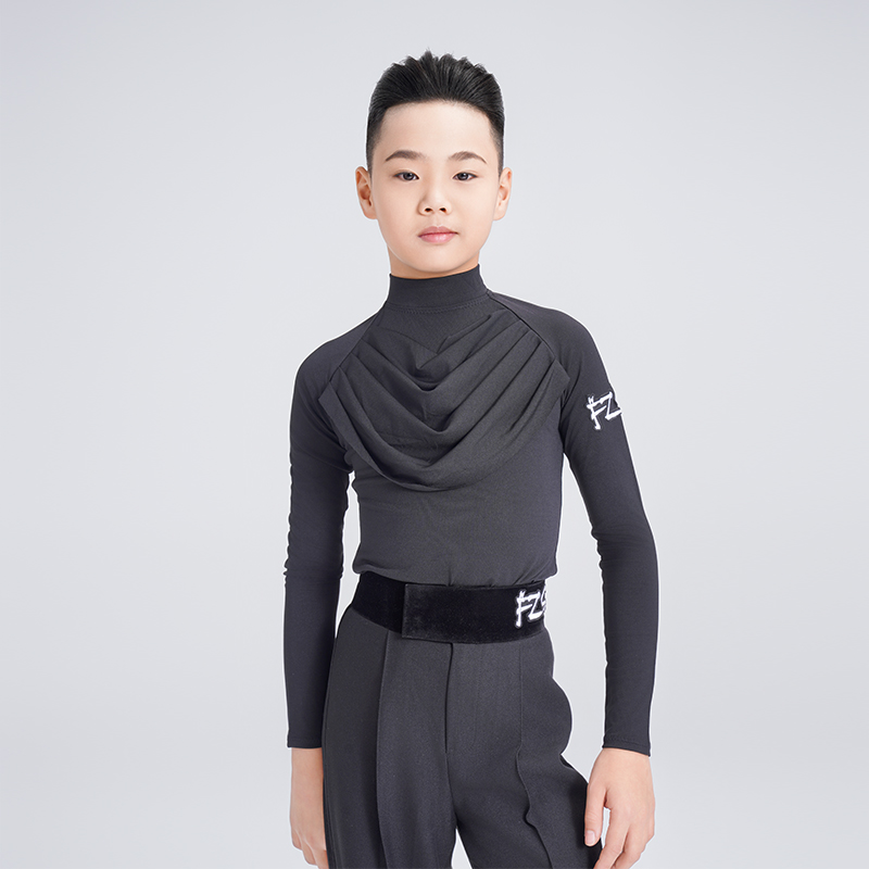 FZS DANCE 2025新款NS044 男生黑色设计款高领长袖上衣