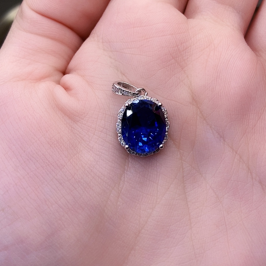 蓝宝石套链银S925镶嵌