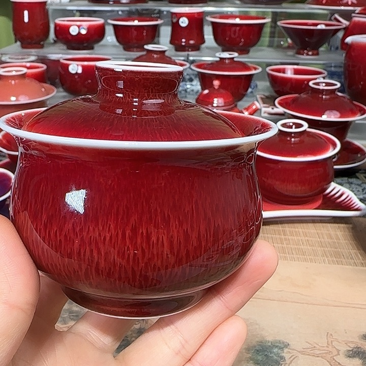 景德镇陶瓷红马坊盖碗