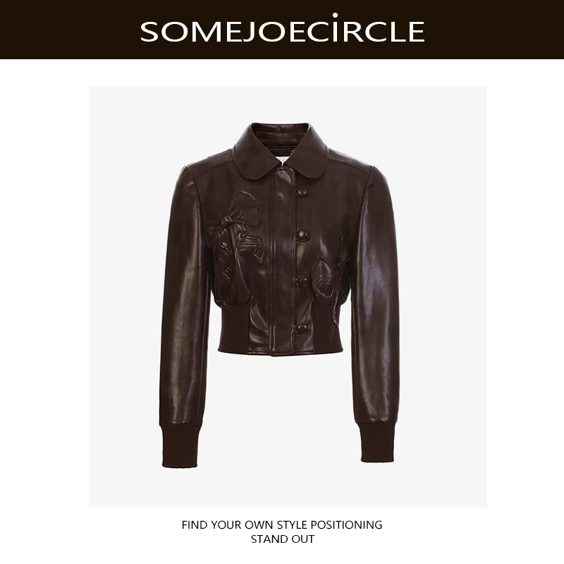 【DZ】SOMEJOECIRCLE【皮衣】26早春新品娃娃领立体蝴蝶结皮夹克Z8511