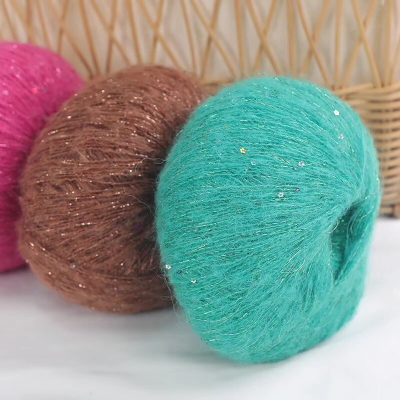 亮片马海毛线细线马海毛毛线团钩针手工编织围巾披肩亮丝羊毛配线