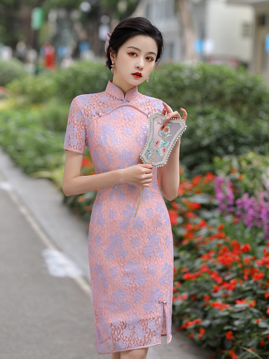 【2244 望江南 粉紫色】显瘦气质修身优雅复古中国风旗袍