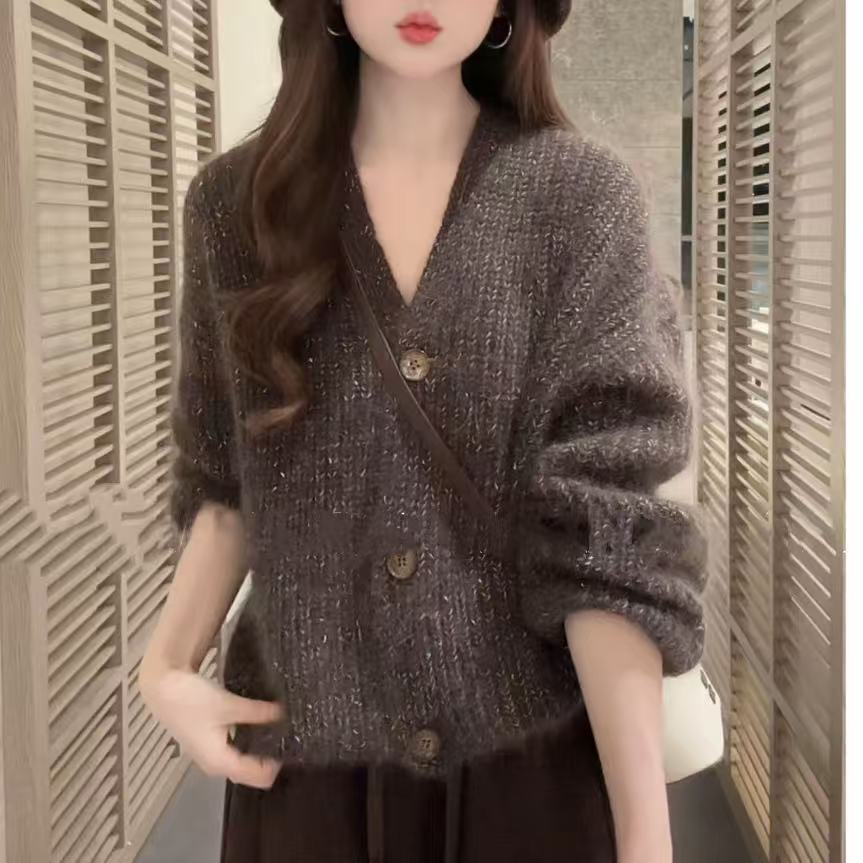 5464343咖色彩纱毛衣开衫青青家优选专享链接