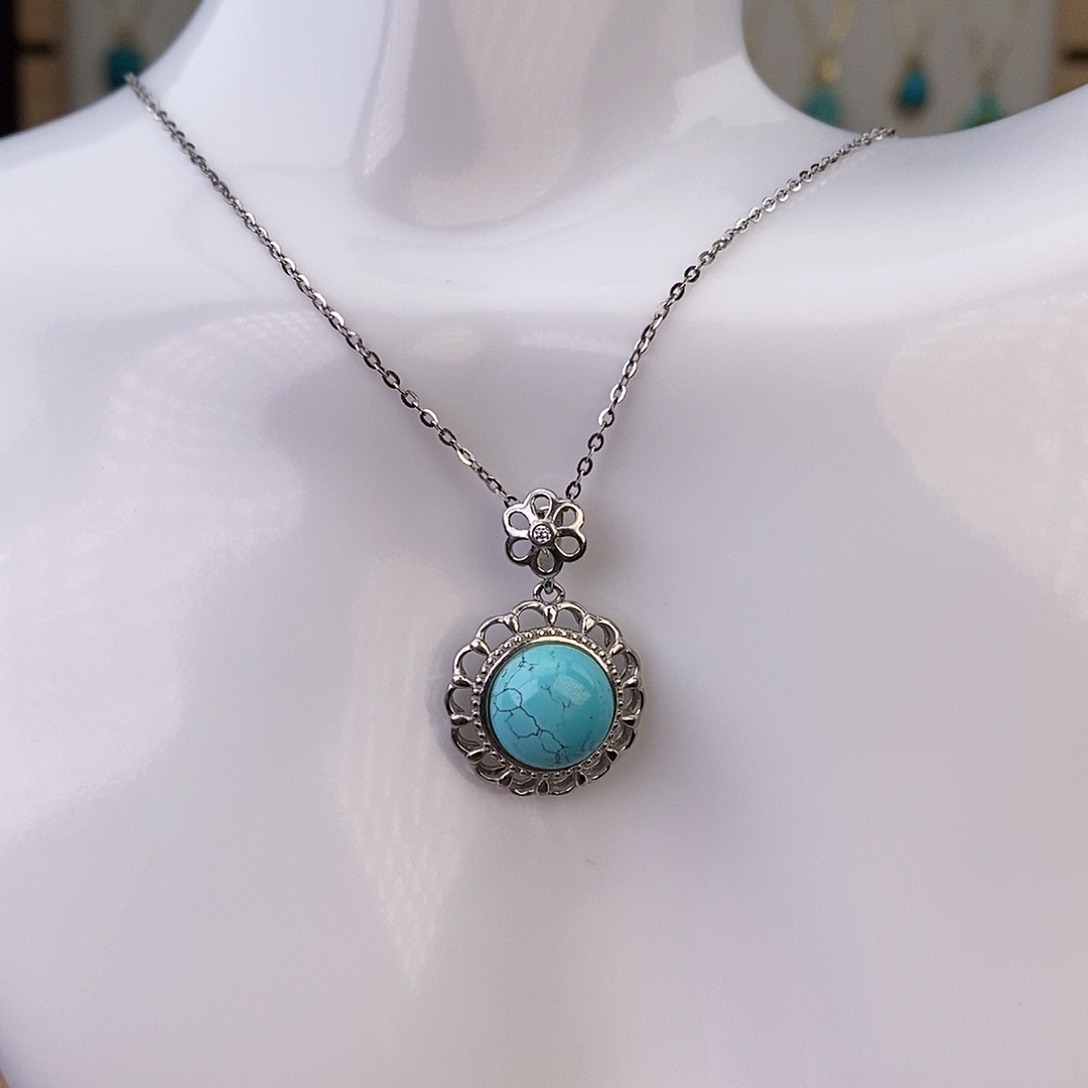 绿松石银S925镶嵌颈饰