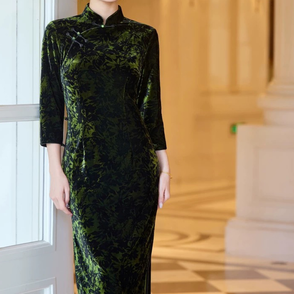 9838-老上海改良旗袍2026新款女秋冬高级感显年轻款妈妈装气质礼