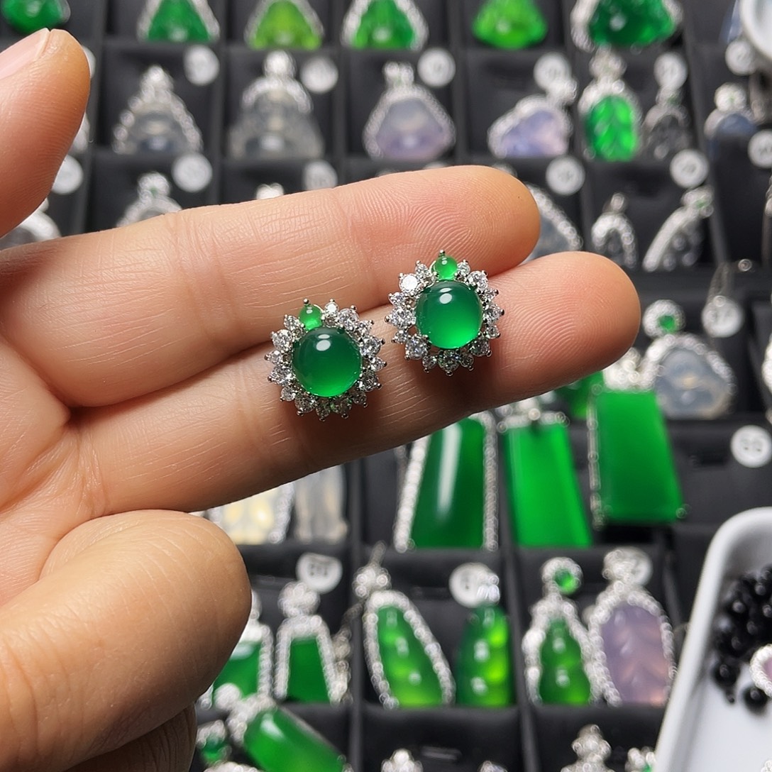 玛瑙/玉髓合金耳钉