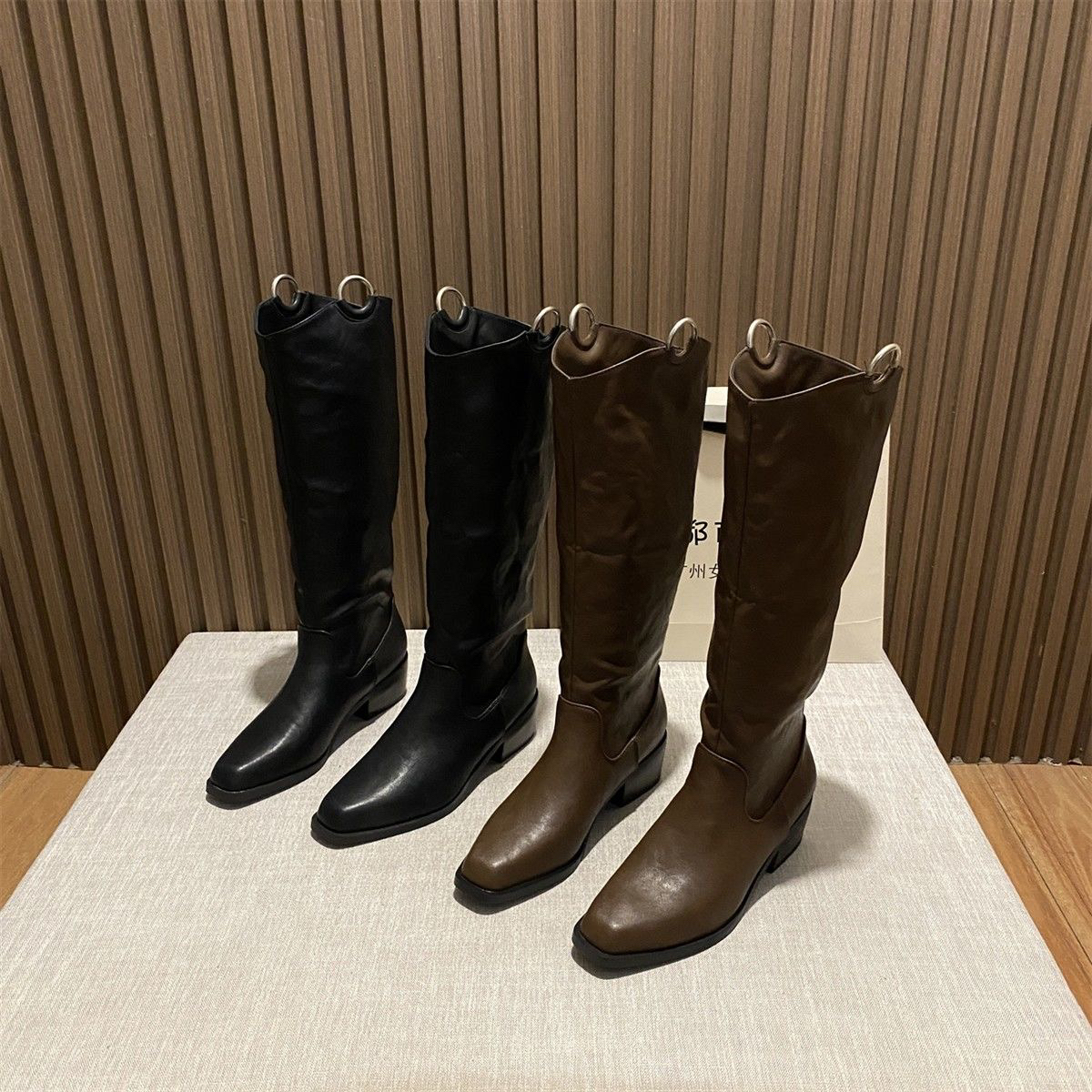 390复古小个子英伦风筒靴高筒过膝骑士时装靴长筒气质