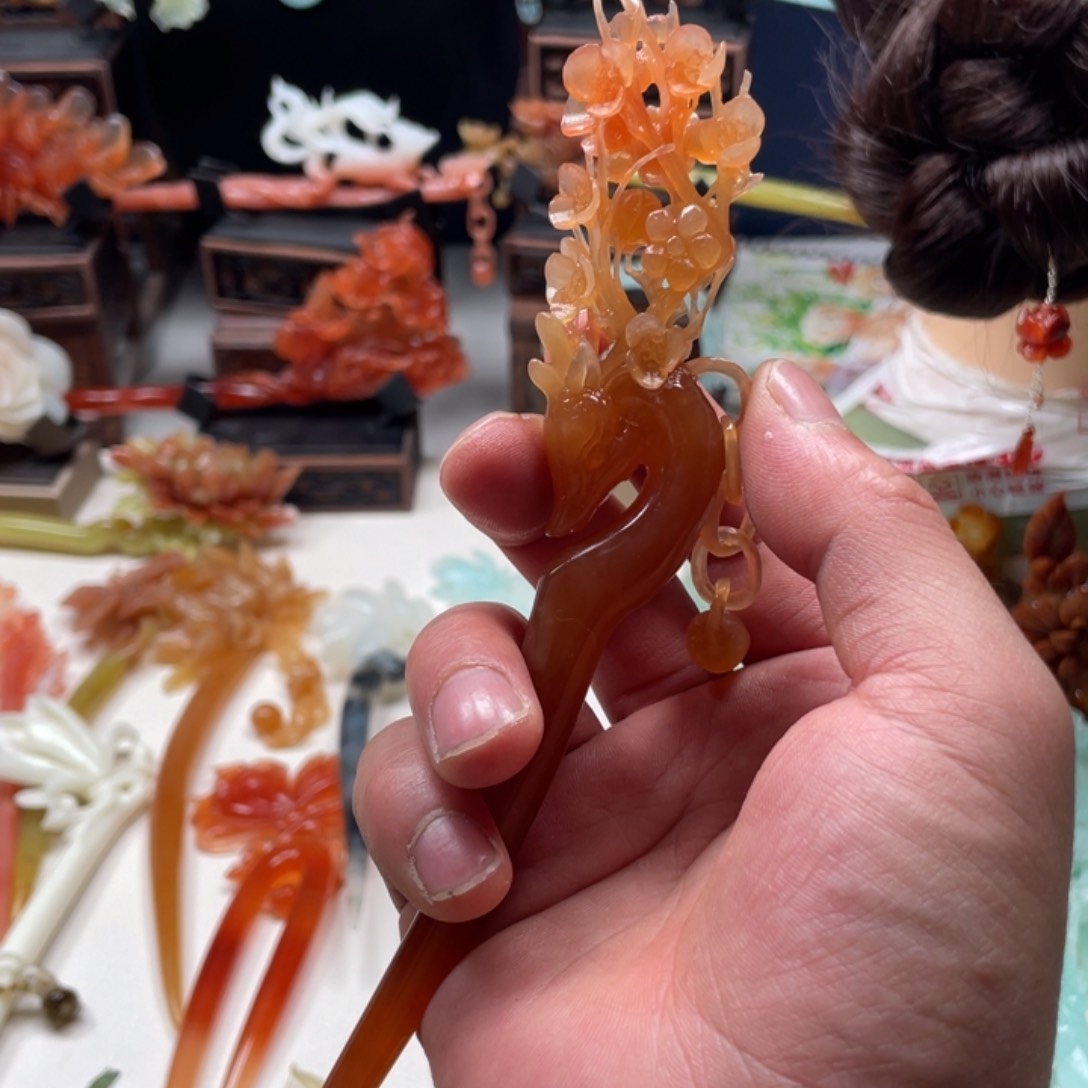 【闪购商品】蛇纹石玉发饰未镶嵌微**合