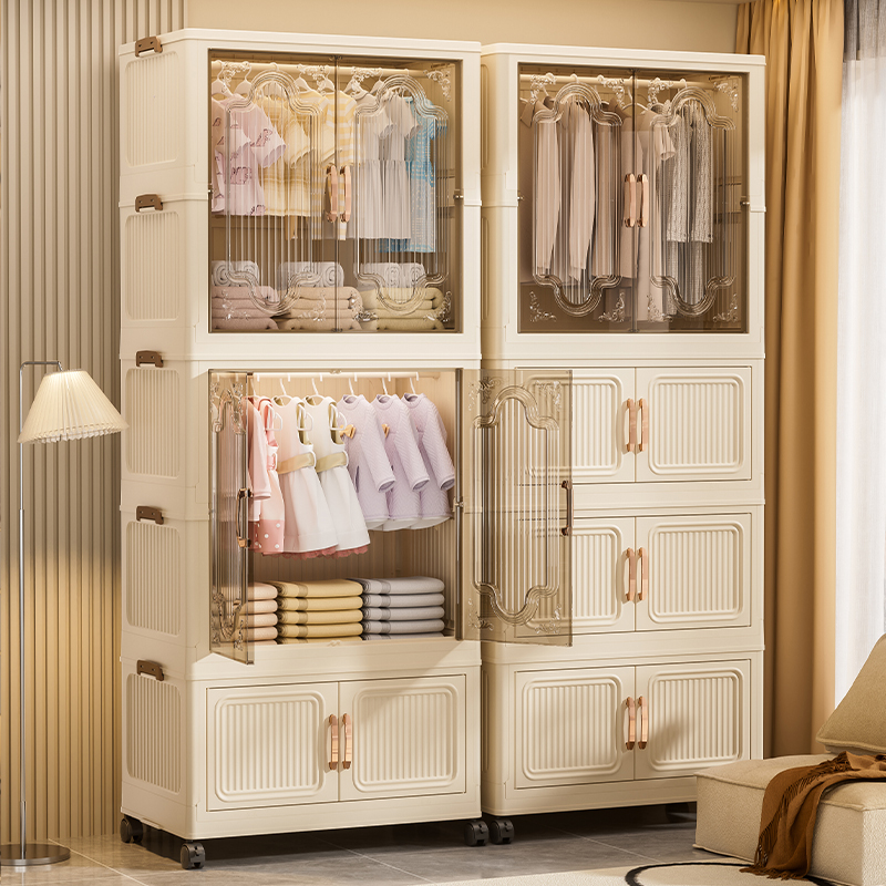 【顺丰包邮76面宽】成人折叠衣柜免安装对开门折叠箱收纳柜家用衣橱