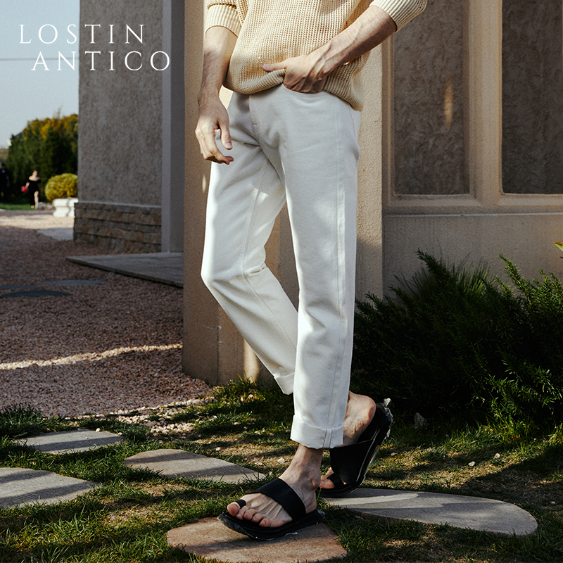 LostinAntico意式时尚红边赤耳休闲牛仔裤秋冬裤子白色男女同款