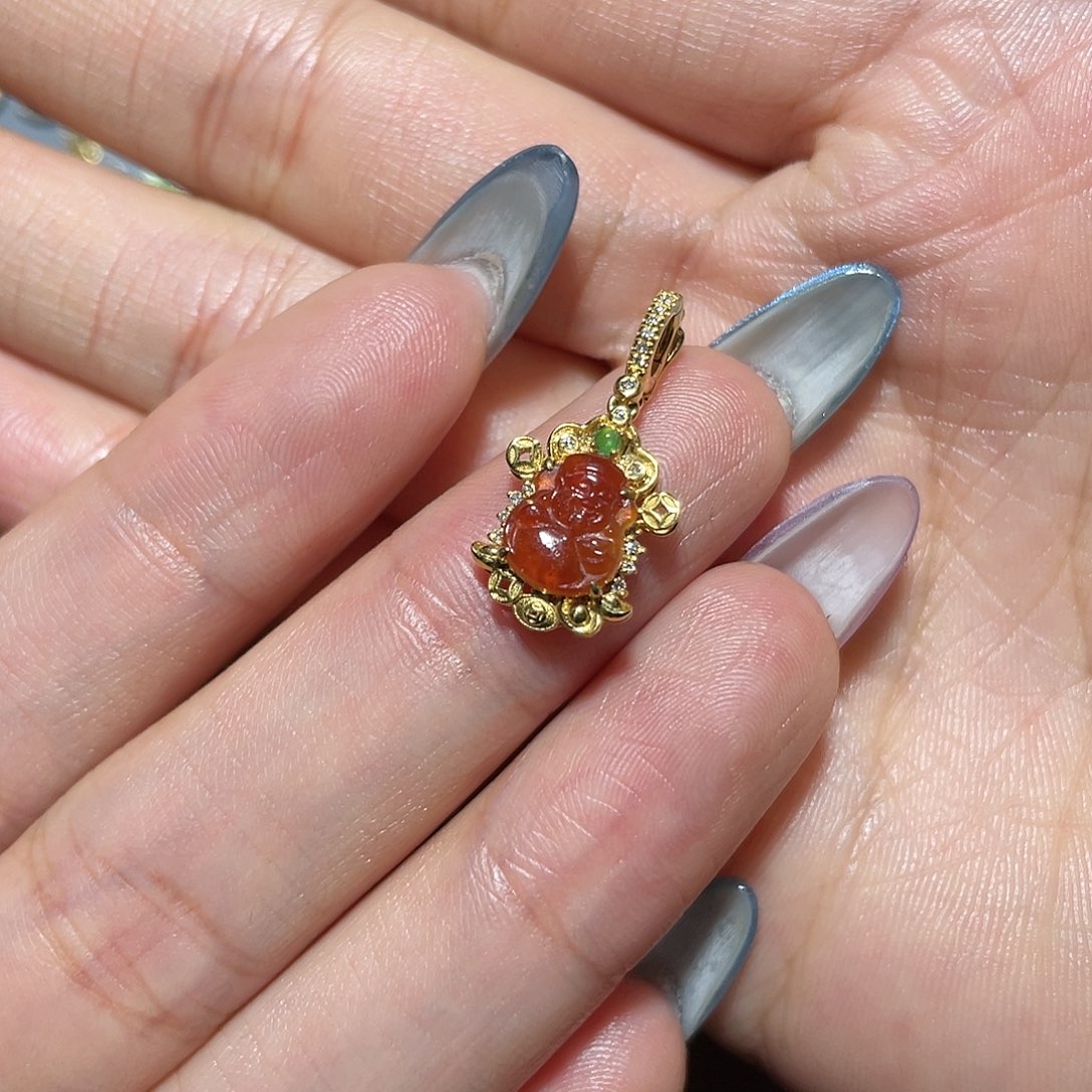 翡翠18K金镶嵌吊坠(不含链)