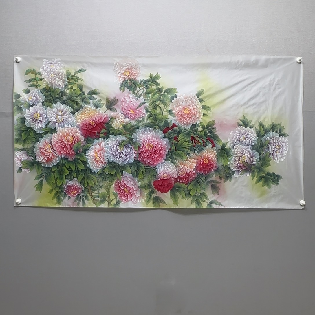 国画绢本工笔牡丹贾敏