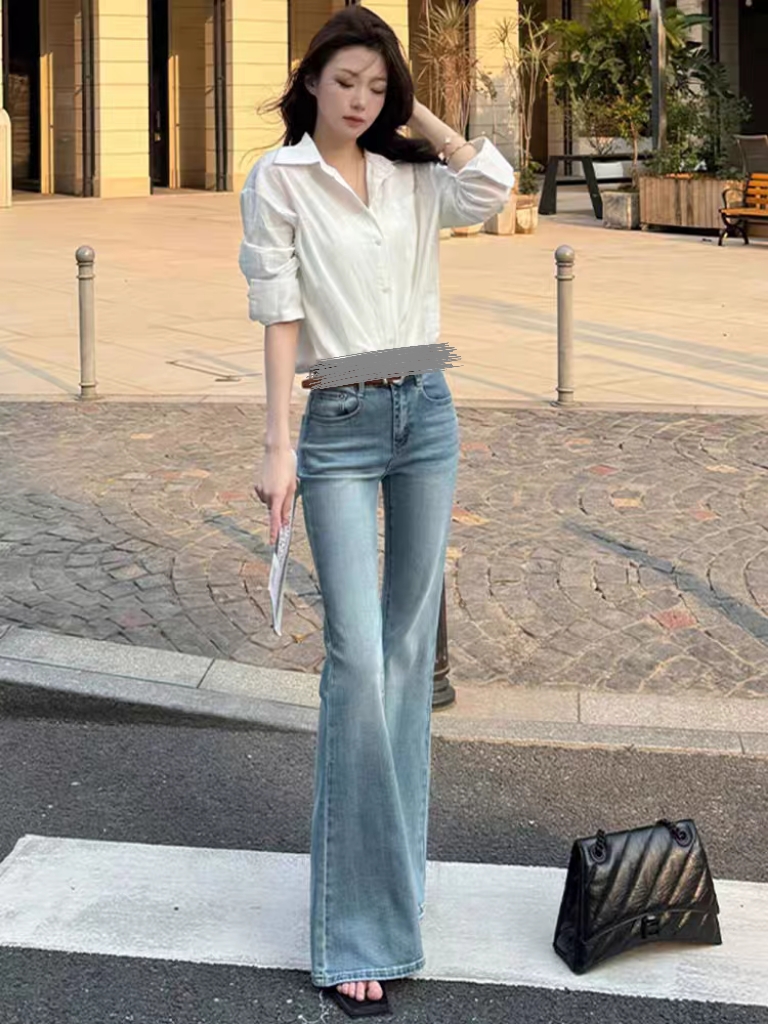 福利107）皮带微喇长裤