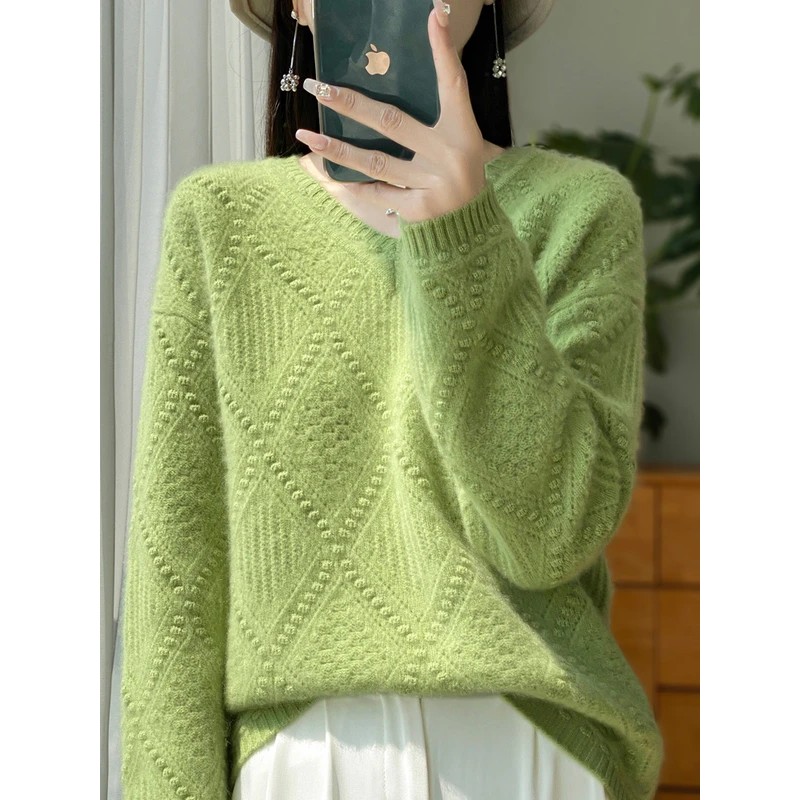 【特别重工款】五小时一件100%超细羊毛针织衫加厚V领鼓波上衣