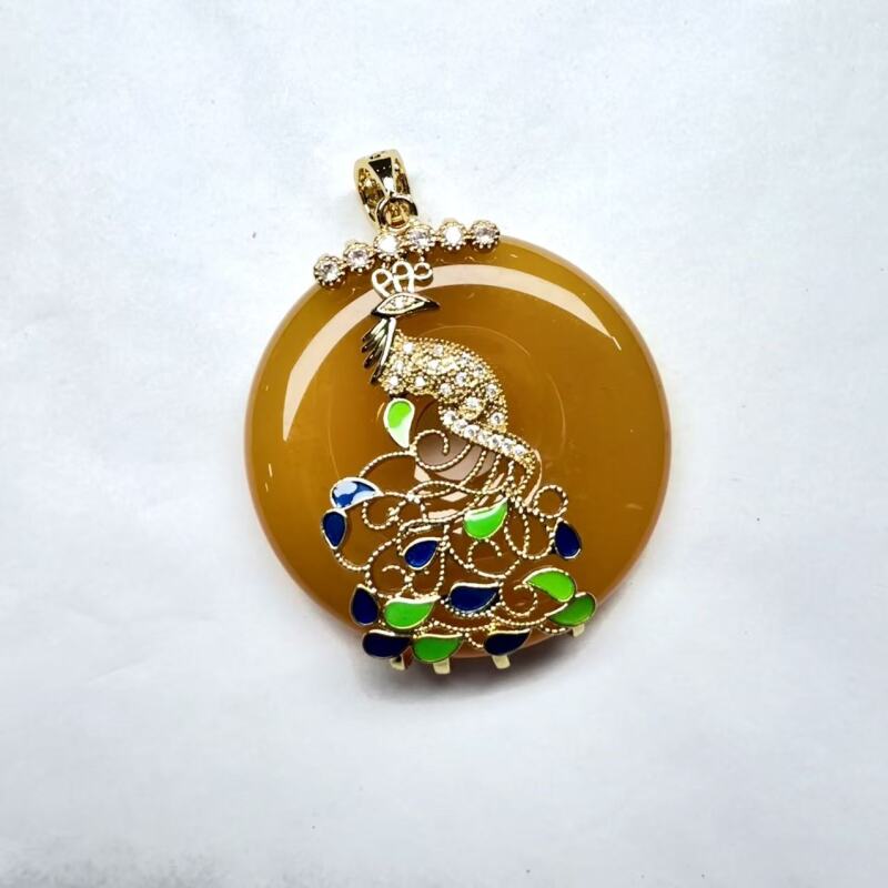 S017-天然  高端  大气   -时尚  黄玉髓   黄色平安扣吊坠-赠链