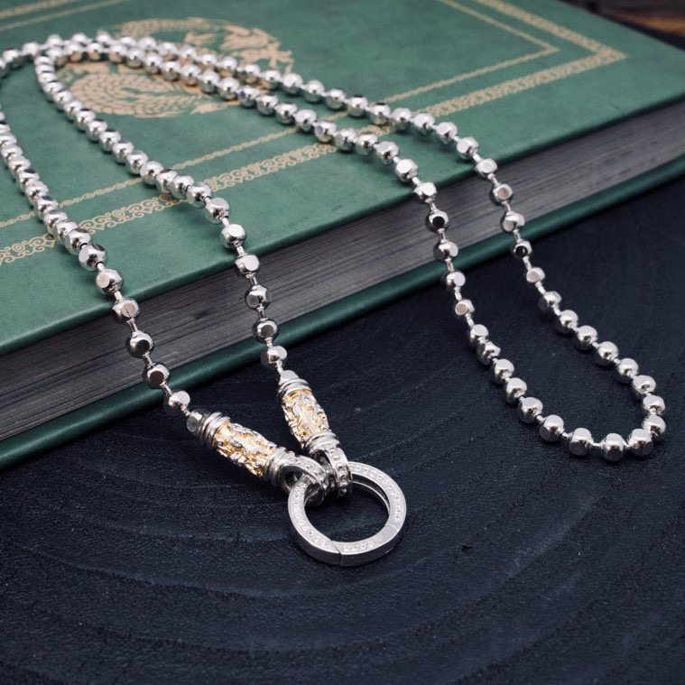 链子925银 【孙小禹银饰】纯银方珠万能链 百搭链条 复古银链