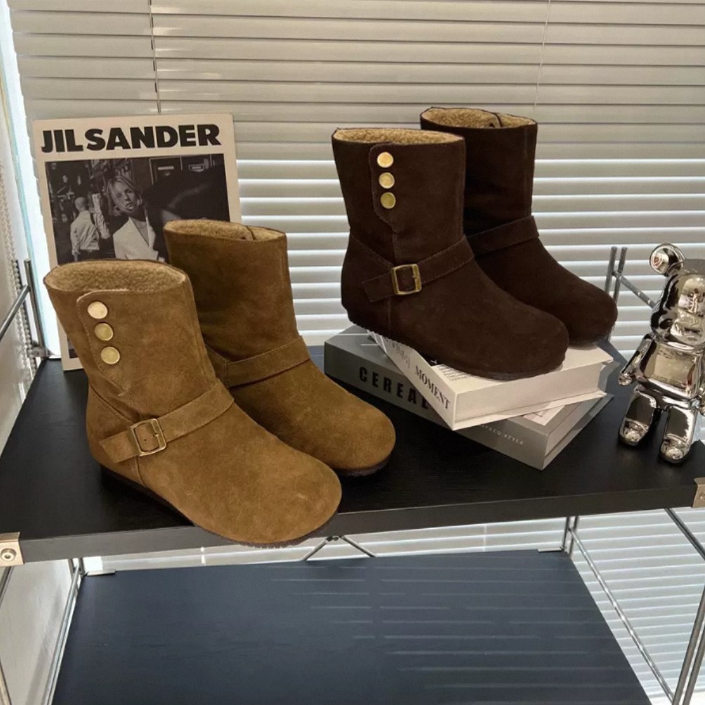 网红爆款短靴女加绒保暖皮带扣勃肯短靴76B3061(加绒)